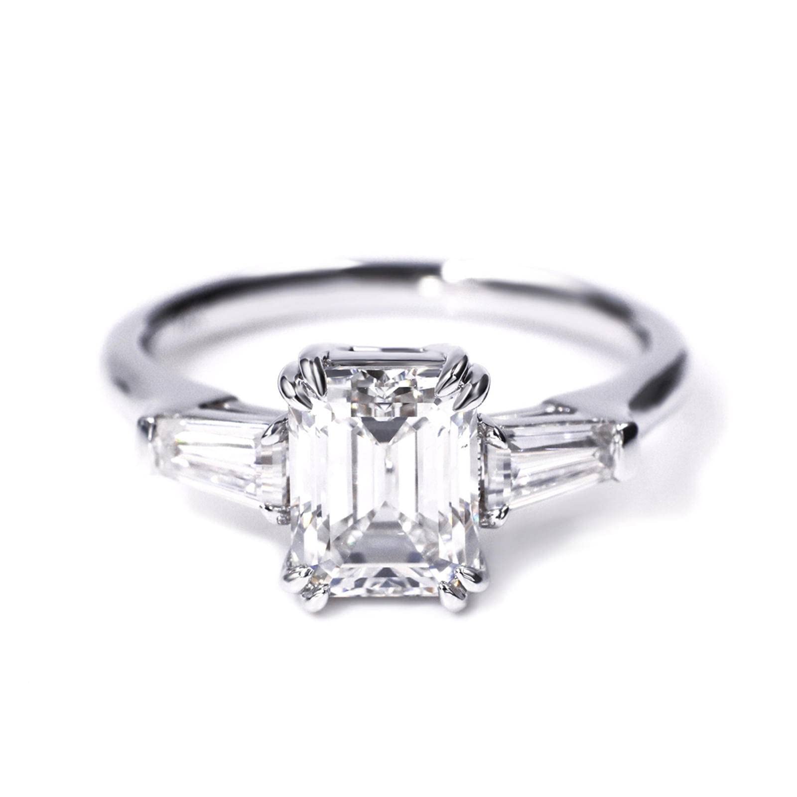TIANYU GEMS 2ct Emerald/Asscher/Round Cut Lab Grown Cvd Diamond Engagement Rings 14K Real White Gold