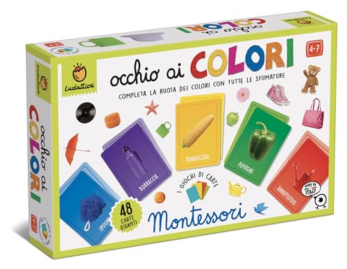 Ludattica - GIOCHI MONTESSORI - Occhio ai colori - Gioco di carte 4-7 anni - 48 carte di grande formato - Made in Italy