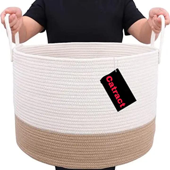 Catract Jute Cotton Basket, Handcrafted Woven Storage Planter Basket For Home Decor, Multi-Purpose Bag With Handle For Living Room Bathroom Laundry & Toys (15 X 13 Inches, Honey Off White) (B0B8BGR1G7) Amazon Price History, Amazon Price Tracker
