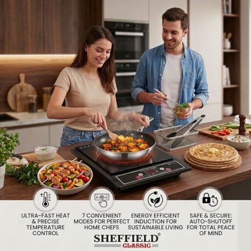 Image of Sheffield Classic 1400W Portable Induction Cooktop | Soft Push Buttons, 7 Preset Modes, Easy Touch Control | Auto Shut‑Off, Fast Heating & Energy‑Efficient Electric Stove - Black