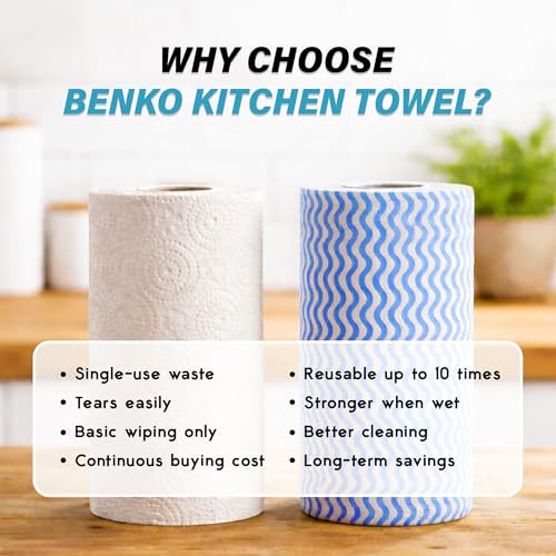 Image of BENKO Non Woven Washable & Reusable Kitchen Towel Roll | Ultra Absorbent, Quick Dry & Odour Resistant Kitchen Cloth | Multipurpose Kitchen Use | 80 Pulls per Roll, 400 Sheets Pack of 5