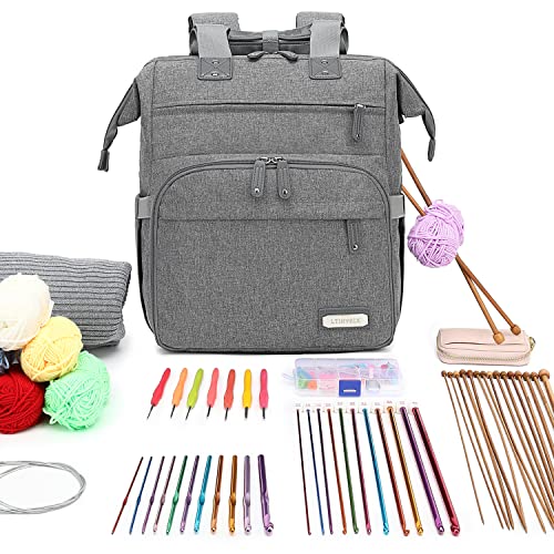 Knitting Bag Backpack, Yarn Storage Organizer Travel Crochet Bag with USB Charging Port - Image 4