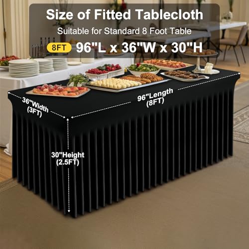 Image of Smiry 2 Pack Spandex Elastic Fitted Table Cloth Skirt for 8FT Table | Stretch Washable Table Cloth, Banquet Table Cover for Wedding, Party, Indoor & Trade Shows, (Black, 96Lx36Wx30H)