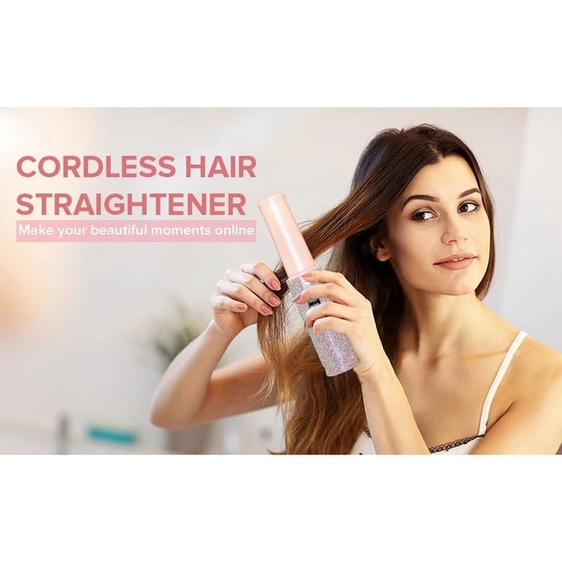 Alisador inalámbrico 2 en 1 con diamantes de imitación eléctrico USB mini cepillo alisador de pelo, calor rápido, antiquemaduras, alisador de pelo para mujeres