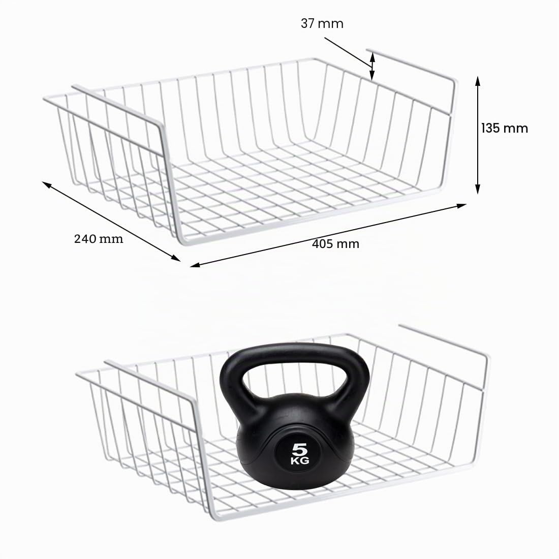 Set di 2 cesti da appendere in metallo per cucina, ufficio, dispensa, bagno, armadio (bianco)