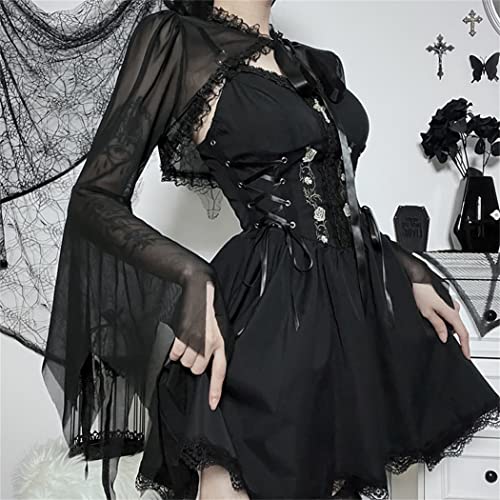 Image of Bolero Shrug Top Trad Goth Black Shawls and Wraps for Evening Dresses Short Cardigan