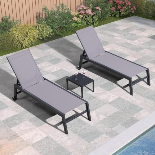 Image of PURPLE LEAF Pool Lounge Chairs Set of 2 with Wheels, Textilene Light Gray
