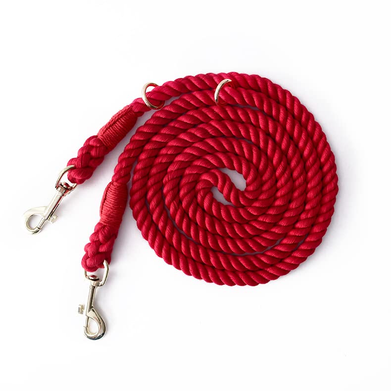 Tesitehi Multifunctional Rope Dog Leash 7.5 FT with Adjustable Double Swivel Hook Hands Free for Small Medium and Large Dogs Running Hiking Camping Walking (Wine Red)