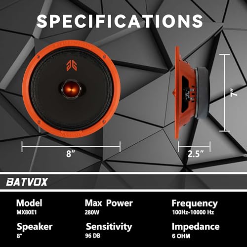Image of MX80E1 Loudspeaker 8 Inch Midrange 560 Watts 6 Ohms Orange Bullet, Premium Quality Audio Door Speakers for Car or Truck Stereo Sound System, Orange (2 Speakers)