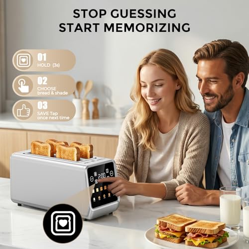 Image of 4-Slice Smart Toaster, Digital Touchscreen with Memory, 1.5 inch Extra-Wide Long Slots for Bagels & Artisan Bread, 1400W Rapid Heating, Stainless Steel, Defrost /Reheat /Single-Slice Modes