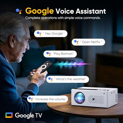 Image of TMY Smart Projector with Google TV System, Native 1080P 4K Home Theater | Google TV & 10K+ Apps, 4K support, Wi-Fi6 & 2-way Bluetooth, indoor & outdoor movies, Compatible with Phone /TV Stick /PC /PS5
