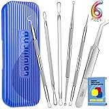 Pimple Popper Tool Kit, 6 Pack Professional Blackhead Remover Kit Risk-free Blackhead Extractor Tools Set for Removing Blackhead, Whitehead, Pimples, Acne on Nose Face Skin - with Carrying Box