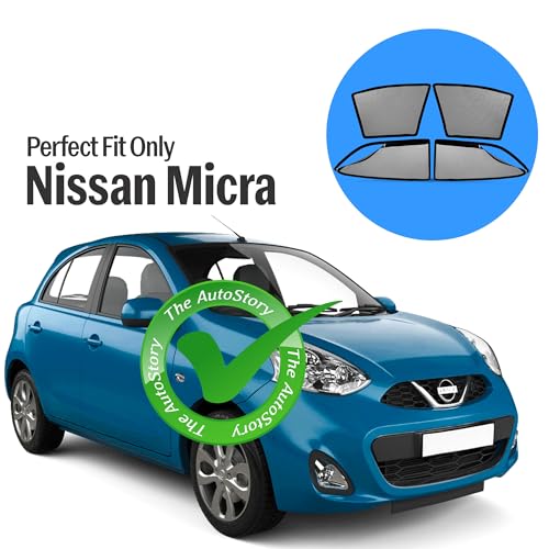 Image of AutoStory Magnetic Car Sunshade for Nissan Micra | Front Half Cut for Mirror Visibility + Rear Full Coverage with Zipper | Heavy Heat & UV Protection | Privacy Side Window Curtains Shades