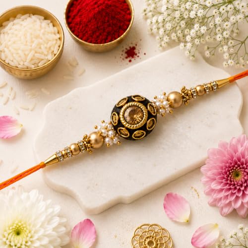 Image of eCraftIndia Silver Floral Designer Rakhi for Brother | Raksha Bandhan Rakhi for Bhai Bhaiya