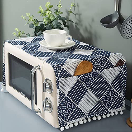 YBK Tech Housse anti-poussière en coton et lin pour micro-ondes avec poches latérales (30 cm x 90 cm) (grille japonaise) Cover
