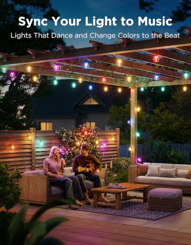 Image of Govee Clear Bulb Outdoor String Lights, 48ft IP67 Patio & Backyard Lights | 15 RGBWIC Dimmable LED Bulbs, 111 Modes, Music Sync, IP67 Waterproof & Shatterproof, Work with Alexa, Google & Matter