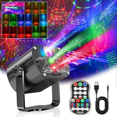 Discokugel,Musikgesteuert Discolicht Partylicht 60 Verschiedene Muster Strobe-Effekt Partylicht Mit Fernbedienung und 2M USB für Familie disco Party licht kinder Fest Klub Geburtstag Hochzeit