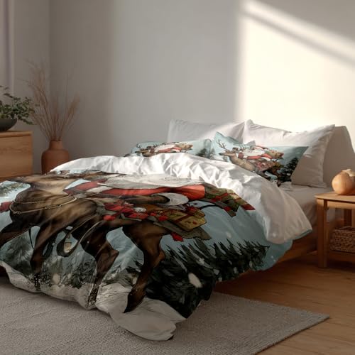 Housse de couette coton brossé grand lit parure de lit 3 pièces