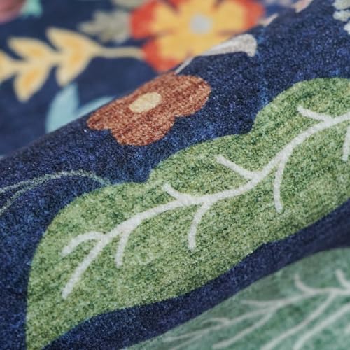 Washable 3x6 Hallway Runner Rug: Low-Pile Floral Scalloped Entryway Runners Non-Slip Stain Resistant Carpet for Kitchen Bathroom Laundry Room Soft Floor Mat for Living Room Bedroom Nursery(3x6/Purple)