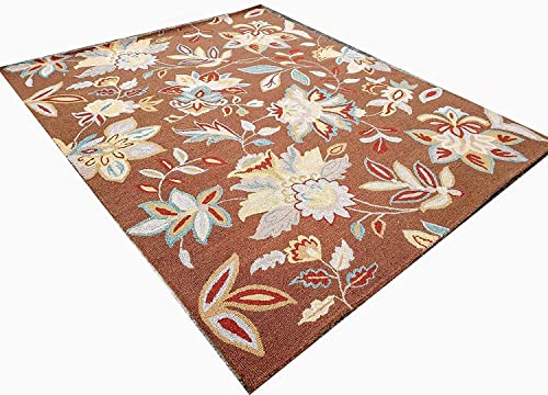 Image of Export Quality Handtufted Woolen Carpet for Living Room Bedroom & Hall - Color - Choco /Multi - Size - 8 x 11 Feet