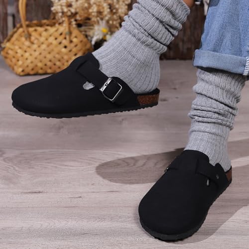 Women's Faux Suede Slip-On Clogs with Buckle Strap Faux Fur Lining Womens Slippers4