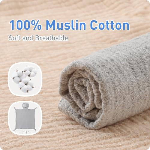 Image of Premium Soft Muslin Cotton Newborn Baby Loveys Security Blanket Muslin Soft & Breathable,Lion Lovies for Baby New Born Boy Girl Unisex Baby Unique Neutral Presents for Babies Newborn Toddler