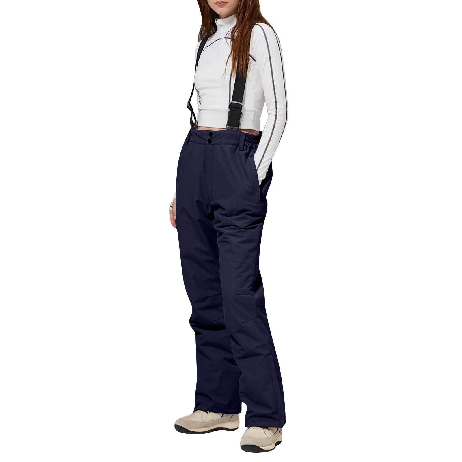 Pantalon de Ski pour Femme à Bretelles Salopette Couleur Pure avec Poches Pantalons De Snowboard d'hiver Chaud Imperméable Coupe-Vent Amovible Pantalons Softshell Salopette Épais Outdoor
