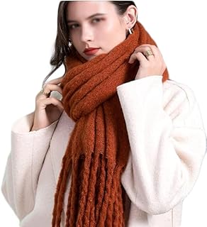 سكارف شتوي عصري بتصميم سادة ملتف للنساء، سكارف سميك ناعم بشراشيب مريح ودافئ، تصميم كاجوال متعدد الاستخدامات وناعم وأنيق (المقاس: مقاس واحد)