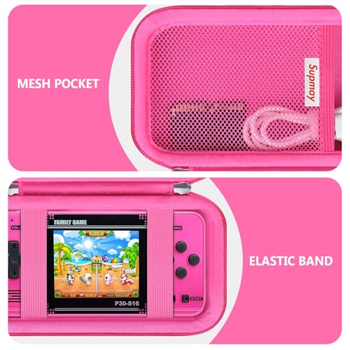 Supmay Carrying Case Compatible with WELLST·G/ for GuaiyeyeAP Handheld Game for Kids -Preloaded 220 Retro Video Games, Portable Gaming Player Storage Holder Travel Bag with Mesh Pocket, Rose red