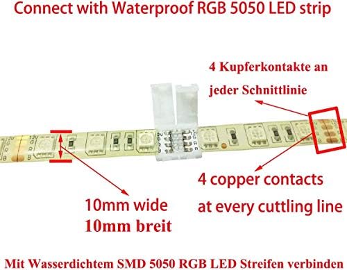 LitaElek 10pcs 4 Pin LED Connector RGB LED Strip Connector for 10mm Wide RGB 5050 Flexible LED Strip Light Solderless RGB LED Tape Connector LED Ribbon Adapter