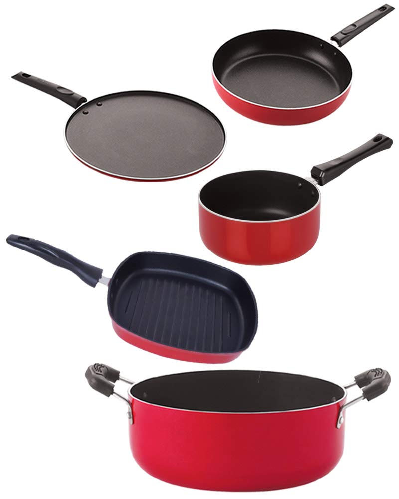 Nirlon Non-Stick Coated Dishwasher Safe Aluminium Kitchen Utencils Combo Set of 5 Pieces (FP11_SP(M)_GP24.5_CS24_ST11)