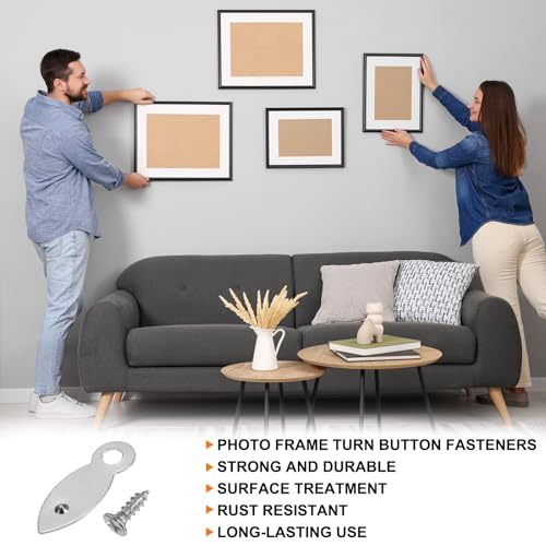 Image of HARFINGTON 100Pcs Picture Frame Backing Hardware Clips with 100Pcs Screws Photo Frame Turn Button Fasteners Picture Frame Backing Clips for Craft Hanging Pictures Drawing, Silver Tone