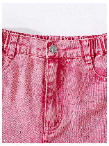 WDIRARA Girl's Rhinestone Glitter Jeans Heart Bow Graphic Wide Leg Elastic High Waist Y2k Denim Pants4