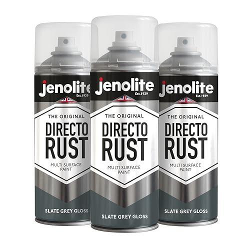 JENOLITE Directorust Bombe Peinture Brillante | GRIS ARDOISE | 3x400ml | Peinture Aérosol Anti-Rouille Pour Métal | Peinture Aérosol Brillante...