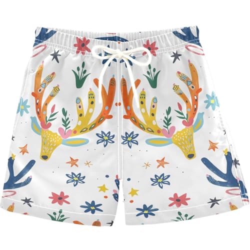 visesunny Summer Boy's Beach Shorts Cartoon Antler Flower Quick Dry Swim Trunks Baby Boy Bathing Suit with Pockets 2T