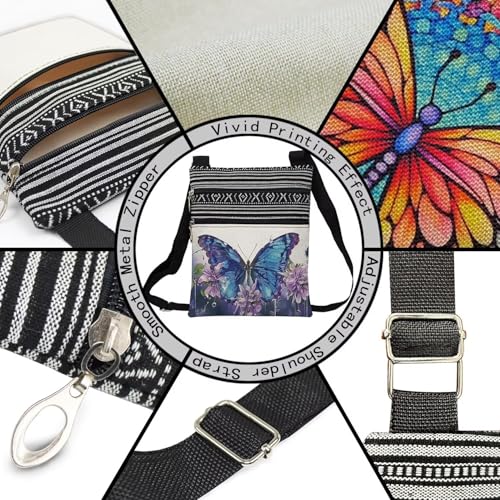 Butterfly Messenger Bag Small Ethnic Pattern Printed Adjustable Strap Crossbody Zipper Bag Butterfly Phone Bag Wallet Cute Shoulder Handbag for Women - 24