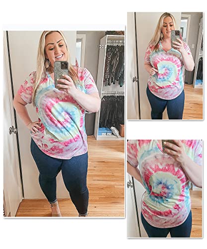 Image of TIYOMI Plus Size Tops for Women V Neck Tshirts Basic Tunic Casual Hawaii Floral Tie Dye Camo Summer Short Sleeve Tee XL-5XL