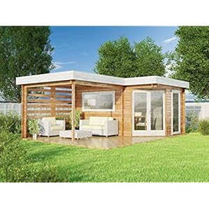 Alpholz Pepe Optima 5-hoekig tuinhuis van hout, tuinhuis met 40 mm wanddikte, houten huis, blokhut, plat dak