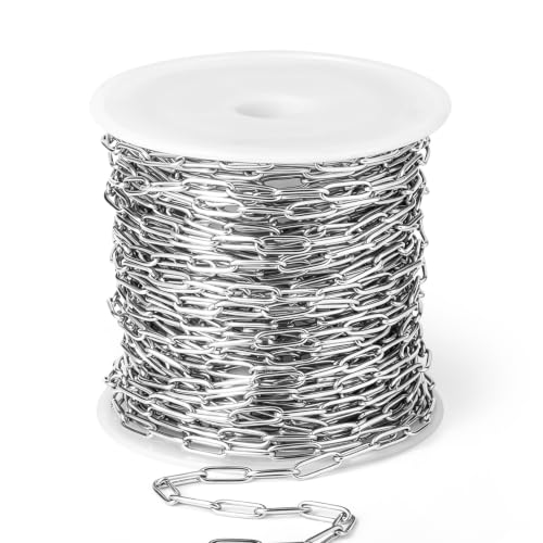 33FT Stainless Steel Paperclip Chain for Jewelry Making 3MM Chain Roll