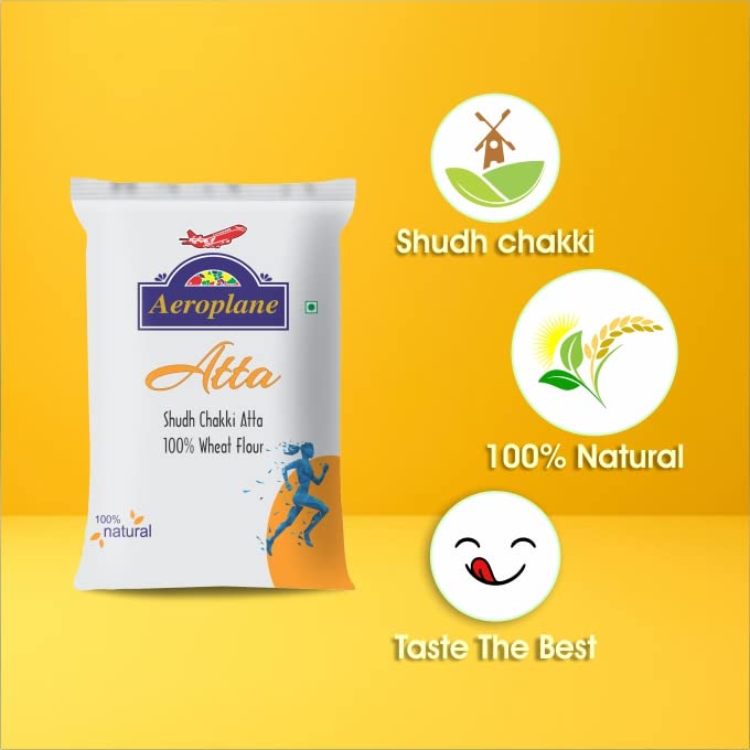 Image of Aeroplane Fresh Chakki Atta, 20kg Wheat Flour Sudh Atta Rich in Fiber & Protein (5kg x 4Pcs)
