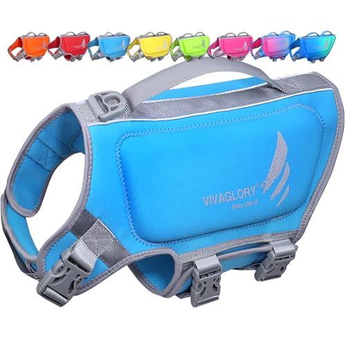VIVAGLORY High Buoyancy Dog Life Vest, Swimming Vest with Handle, Dog Life Jacket for Swimming & Boating, Buoyancy for Puppy Doggy, S, Blue