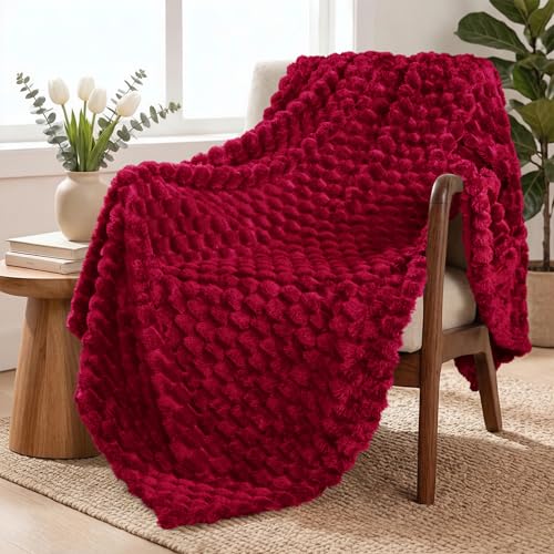 Exclusivo Mezcla Plaid Couverture Polaire 130 x 170 cm, Plaid Jeté de Canapé, Couverture pour Le lit léger Douillet et Moelleux pour Toute la Saison, Rouge...
