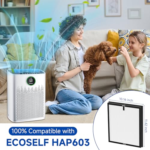 Image of 2 Pack HAP-603 /HAP-603WF Replacement Filter Fit for ECOSELF Air Purifier Filter Replacement for ECOSELF HAP603 / HAP603WF Air Purifier, for Home Large Room with Smart Mode, # RFHAP603 White