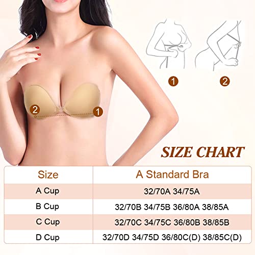 Ticoni Adhesive Bra Invisible Sticky Strapless Push Up Reusable Silicone Covering Nipple Bras For Backless Dress Black/Beige #TOP5