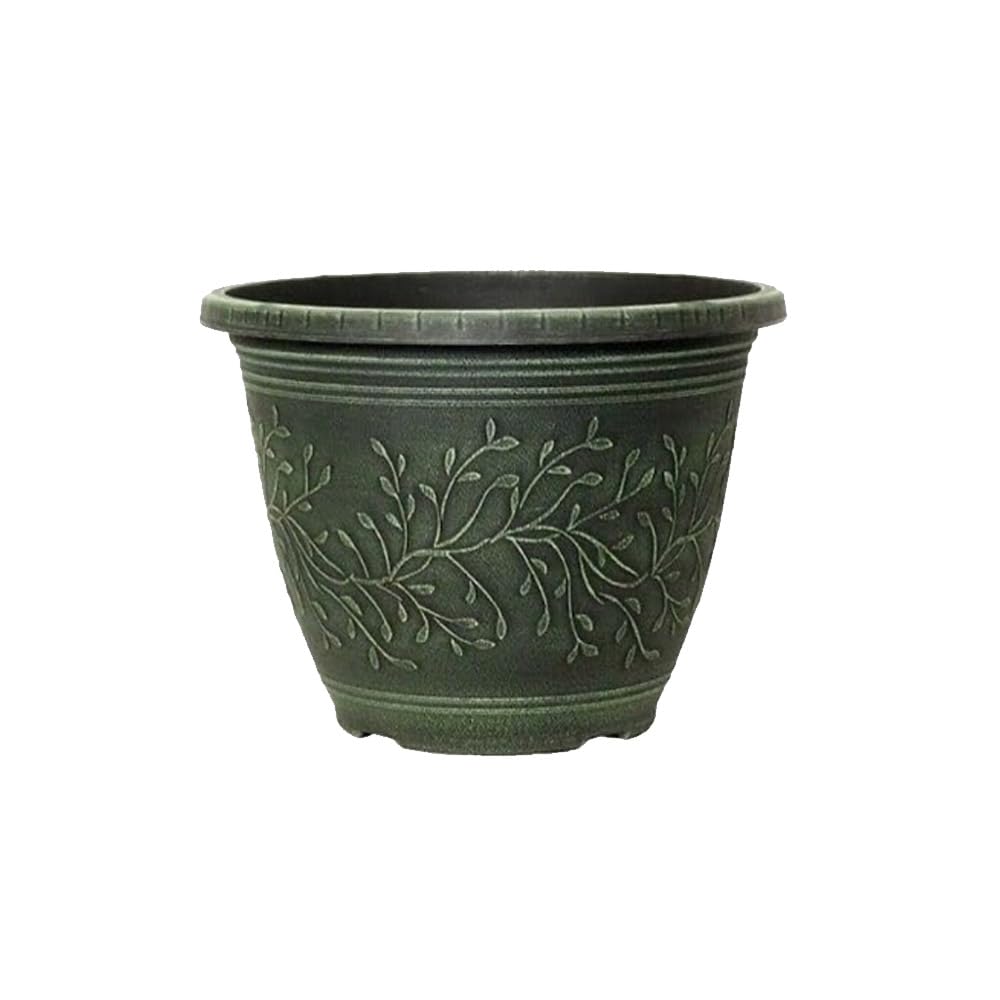 Shopior Green-Pack 1 Round Linden Garden Plant Pot – Weatherproof Decorative Outdoor & Indoor Flower Planter With Drainage Holes | Durable Plastic Plant Pot For Patio, Balcony, Home & Garden - 28Cm (, 28Cm)
