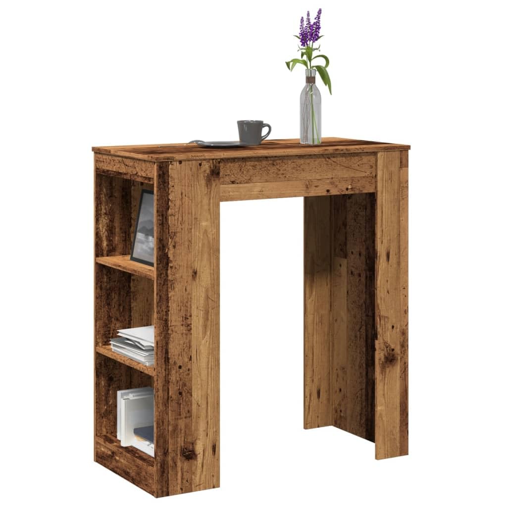 Table de bar avec étagère aspect bois vieilli 95x47x103.5cm pour cuisine