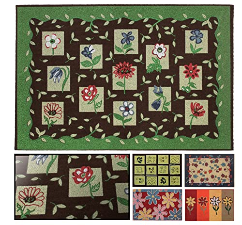 LUCA HOME - Felpudo de Goma y PVC Manchester Cuadrados Flores Antideslizante Absorbente, Felpudo 45x68cm Goma y PVC, Felpudo para Exterior e Interior