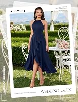 AOCZZ Neckholder Abendkleid Damen Lang für Hochzeitsgast Vokuhila – Ansicht 2