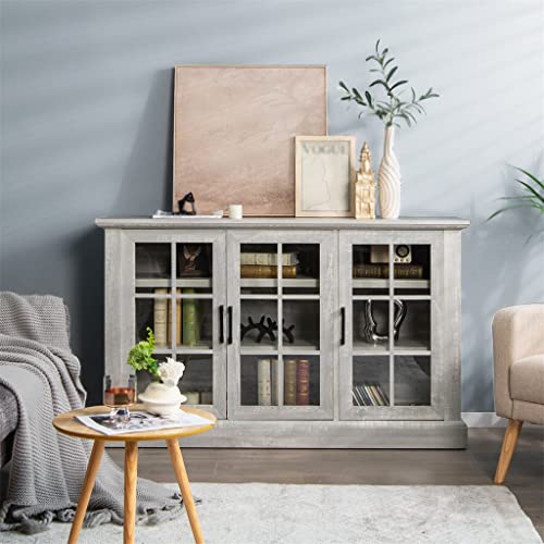 Mfchy 55 Inch Buffet Storage Cabinet Sideboard Glass Door Adjustable Shelf Dining Room Dining Cabinet #TOP1