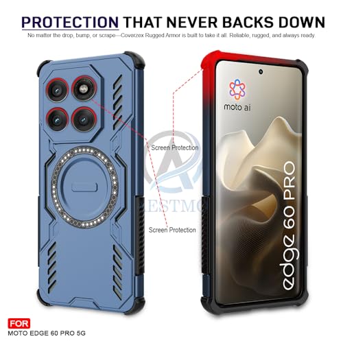 Image of AESTMO Back Case Cover for Motorola Moto Edge 60 Pro 5G | Magnetic Case with Built-in Metal Ring | Compatible with MagSafe Accessories | Shockproof Hybrid (PC + TPU) (Blue